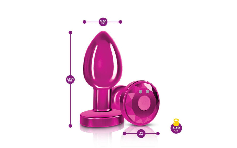 Cheeky Charms Vibrating Metal Butt Plug w Remote, Pink