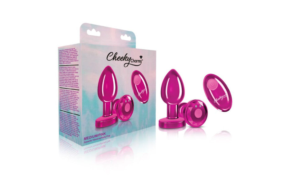 Cheeky Charms Vibrating Metal Butt Plug w Remote, Pink