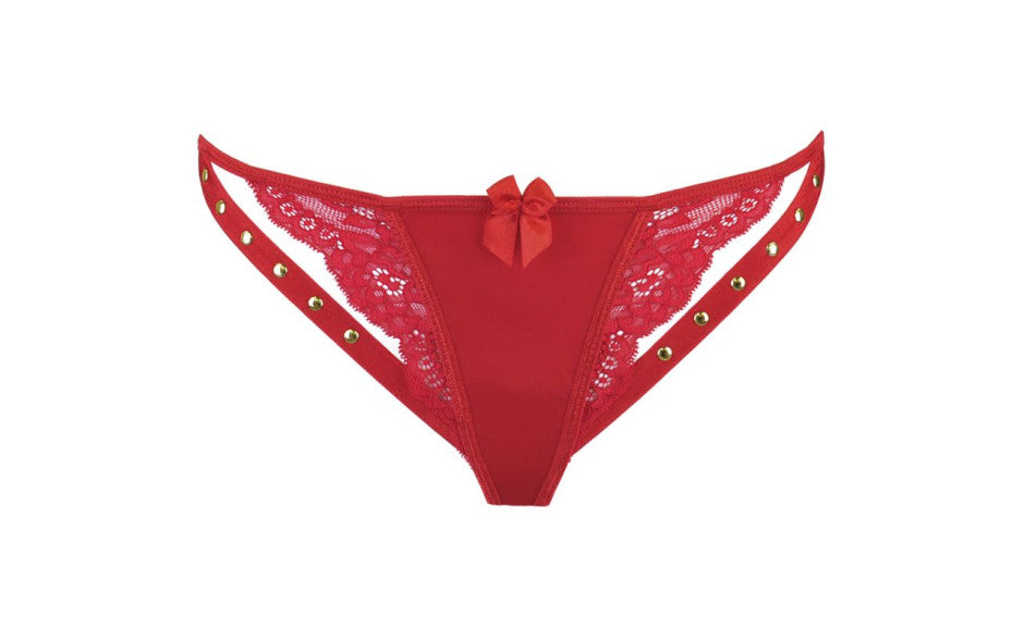 Axami Lingerie Microfiber and Lace G-String with Studs, Red, S/M