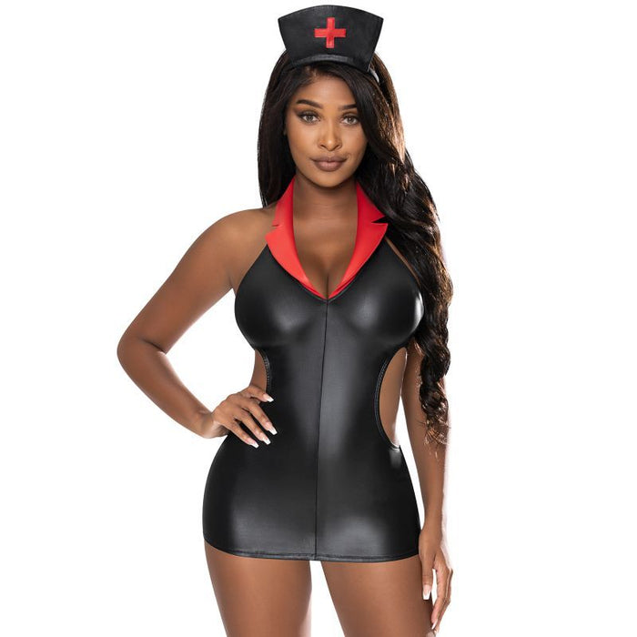 Exposed Lingerie Night Nurse Costume, Black, S/M, L/XL