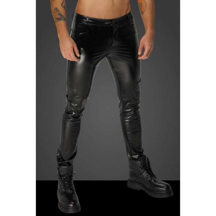 Noir Snake Wetlook Long Pants with Back Pockets, Black, S, M, L, XL