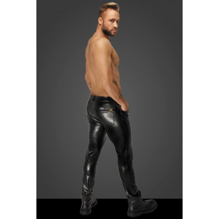 Noir Snake Wetlook Long Pants with Back Pockets, Black, S, M, L, XL