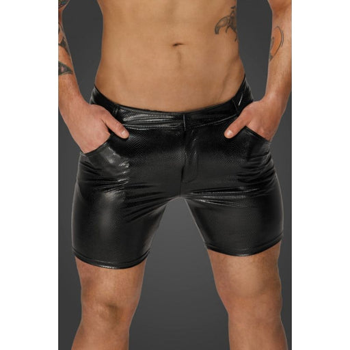 Noir Snake Wetlook Mid Length Shorts with Back Pockets, Black, S,M,L, XL