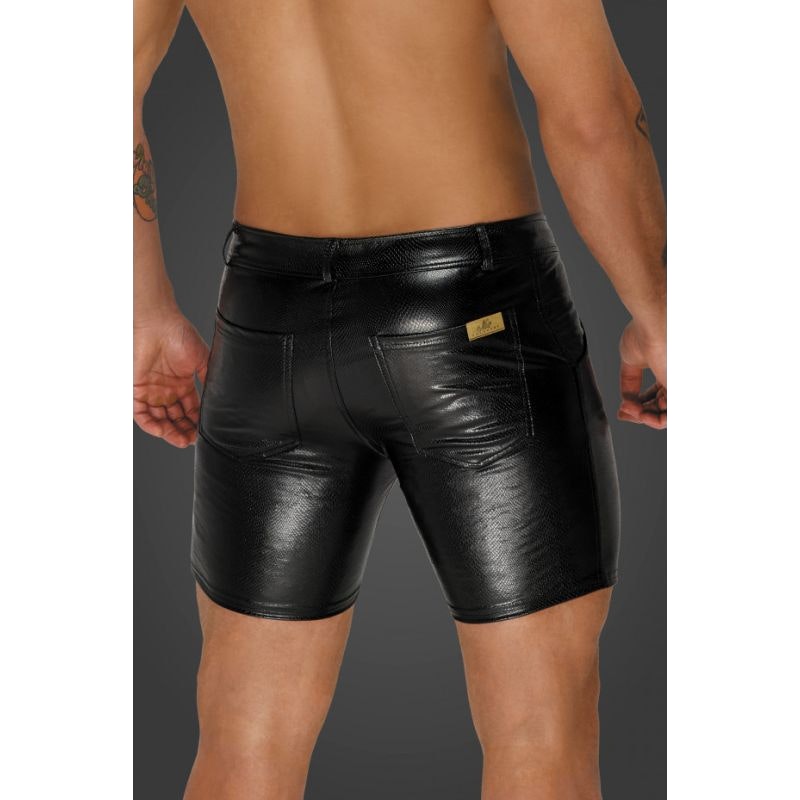 Noir Snake Wetlook Mid Length Shorts with Back Pockets, Black, S,M,L, XL