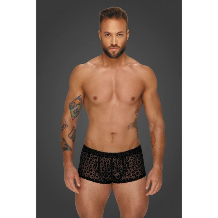 Noir Mens' Leopard Flock Short Shorts, Black, S-XL