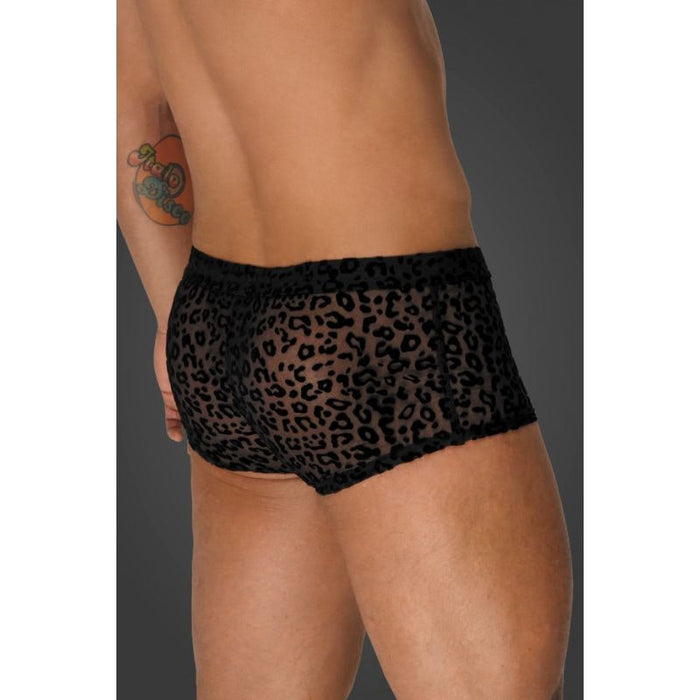 Noir Mens' Leopard Flock Short Shorts, Black, S-XL