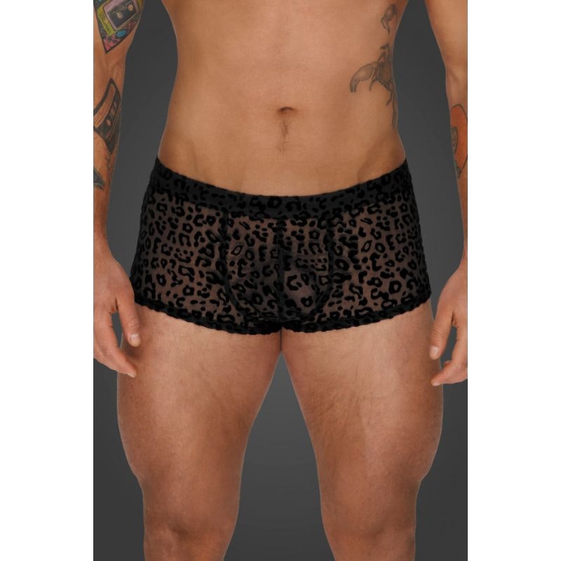 Noir Mens' Leopard Flock Short Shorts, Black, S-XL