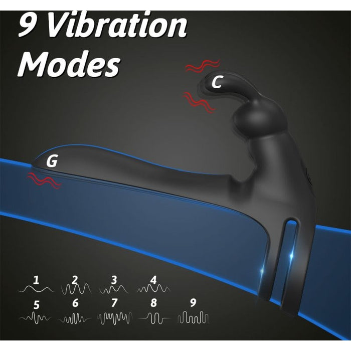 Tusky Remote Control Vibrating Penis Shaft and Rabbit Ear Clit Stim Enhancer