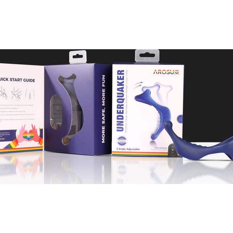 Arosum Underquaker Vibrating Anal Probe with Cockring and Remote, Blue