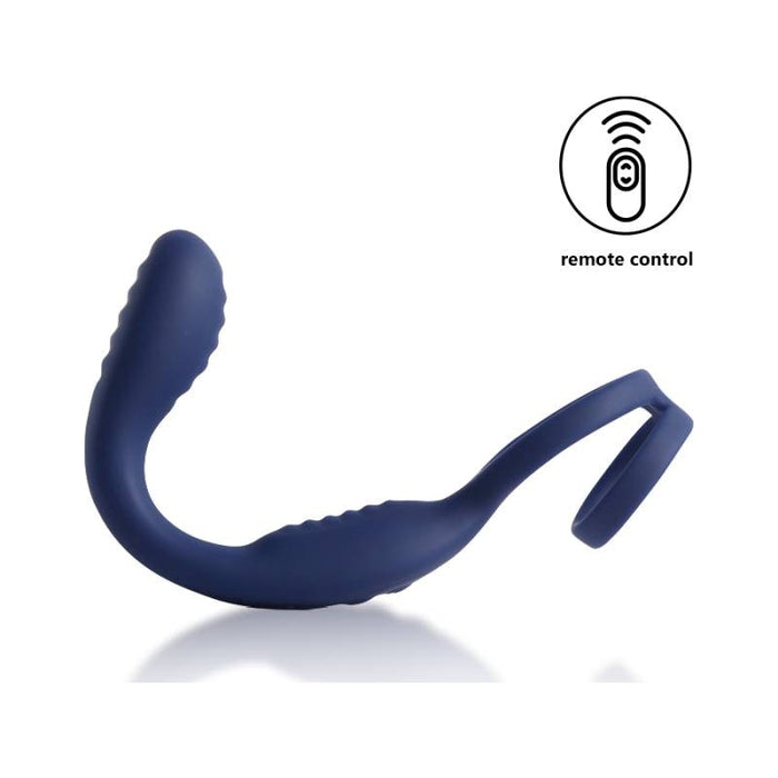 Arosum VibraDuo Vibrating Anal Probe and Perineum Stim with Cockring, Blue