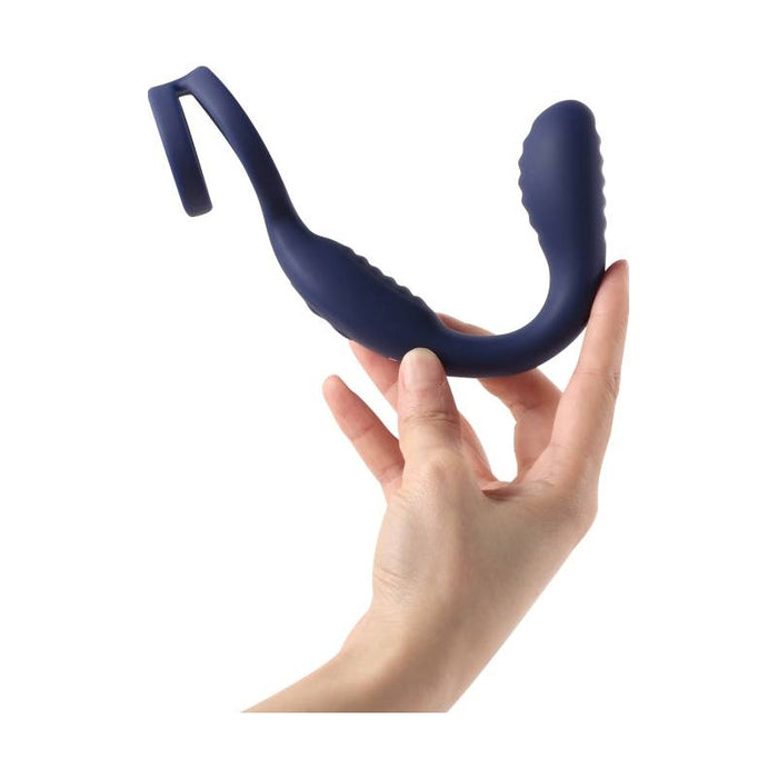 Arosum VibraDuo Vibrating Anal Probe and Perineum Stim with Cockring, Blue