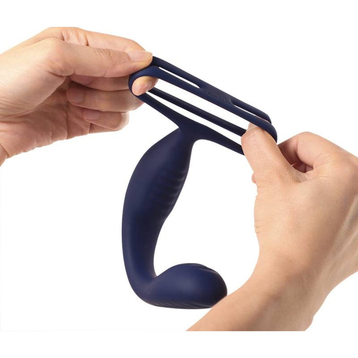 Arosum VibraDuo Vibrating Anal Probe and Perineum Stim with Cockring, Blue