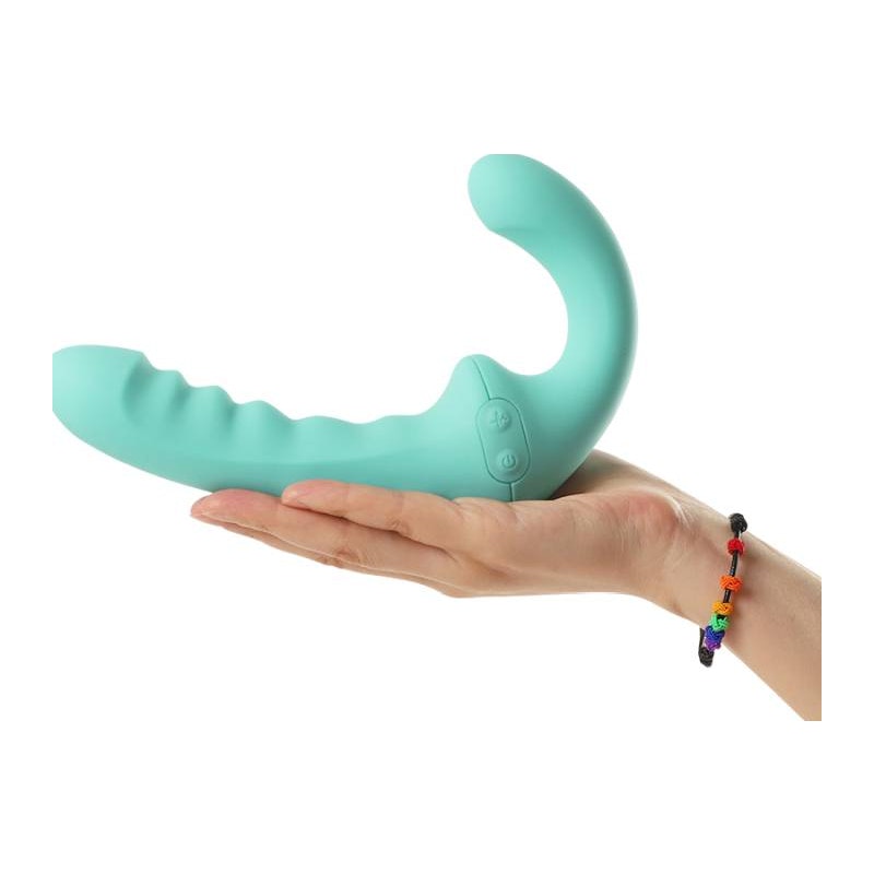 Arosum VibraTwin Rechargeable Come Hither Strapless Strap On with Remote, Green