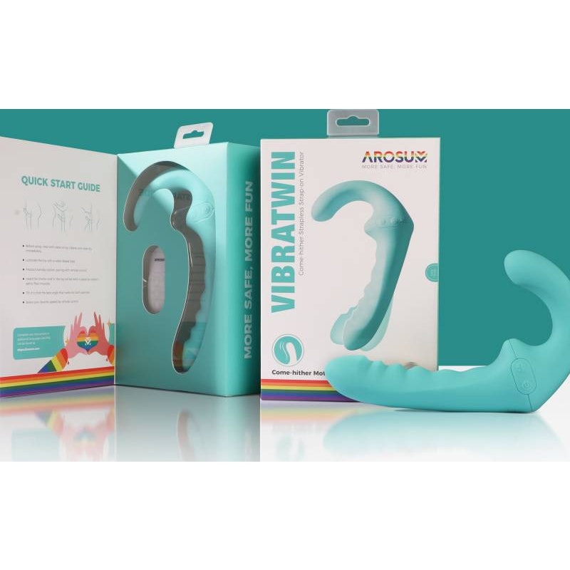 Arosum VibraTwin Rechargeable Come Hither Strapless Strap On with Remote, Green