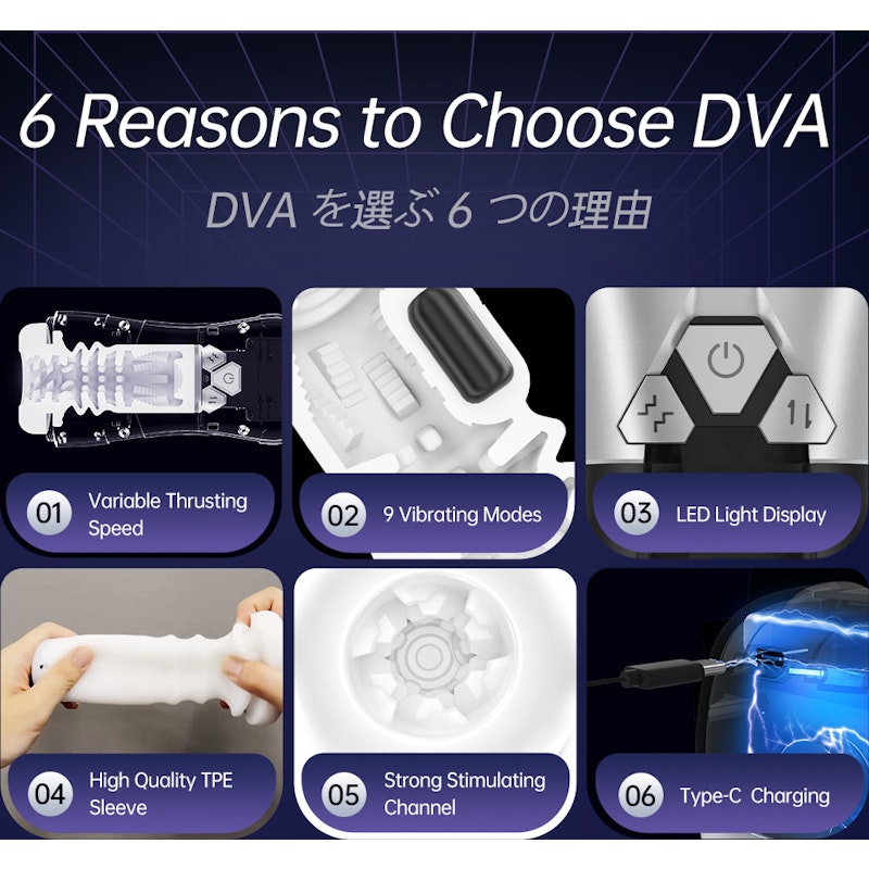 DVA Automatic USB Thrusting and Vibrating Masturbator, Black