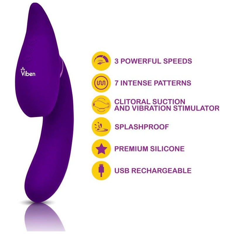 Viben Symphony Swivel Suction Head Triple Motor Vibrator, Purple