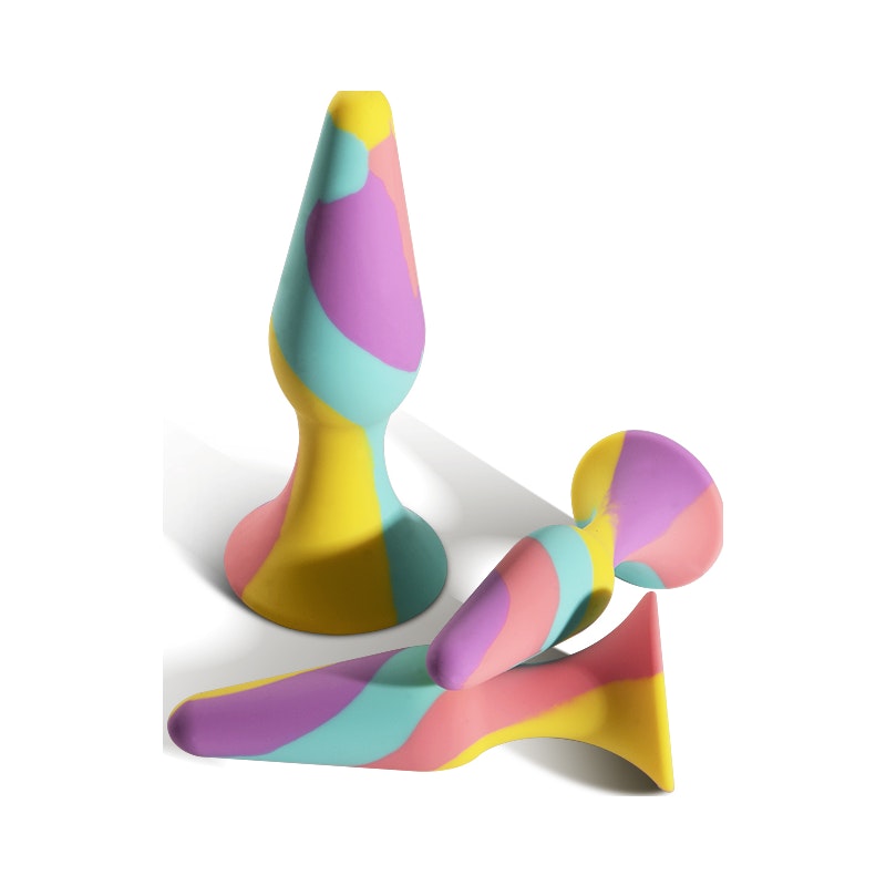 Arosum TriPlugs 3 Pc Silicone Anal Training Kit, Rainbow