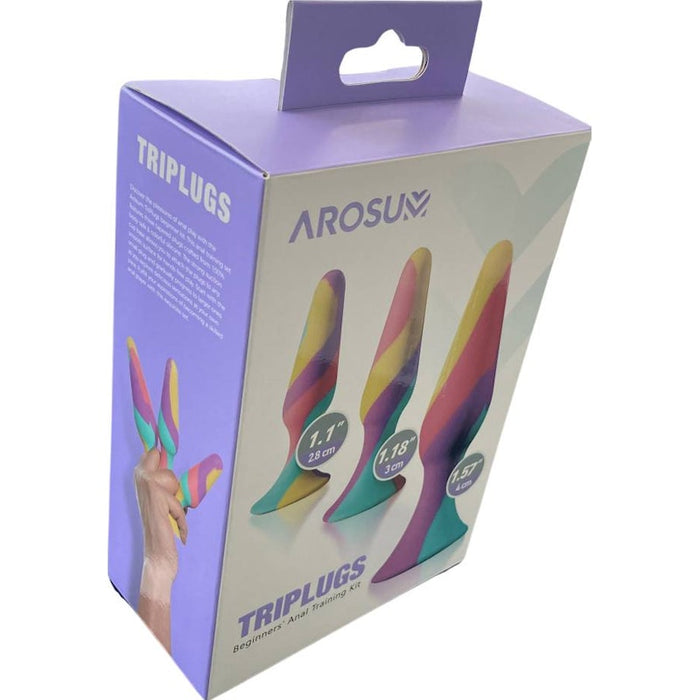 Arosum TriPlugs 3 Pc Silicone Anal Training Kit, Rainbow