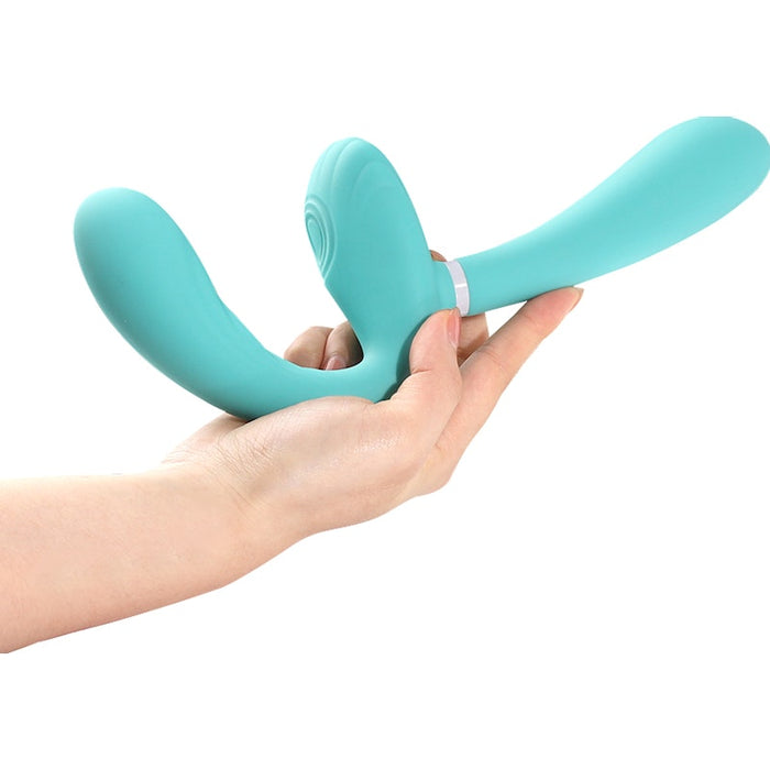 Arosum Sapphi Detachable Strapless Strap-on Double Vibrator, Teal