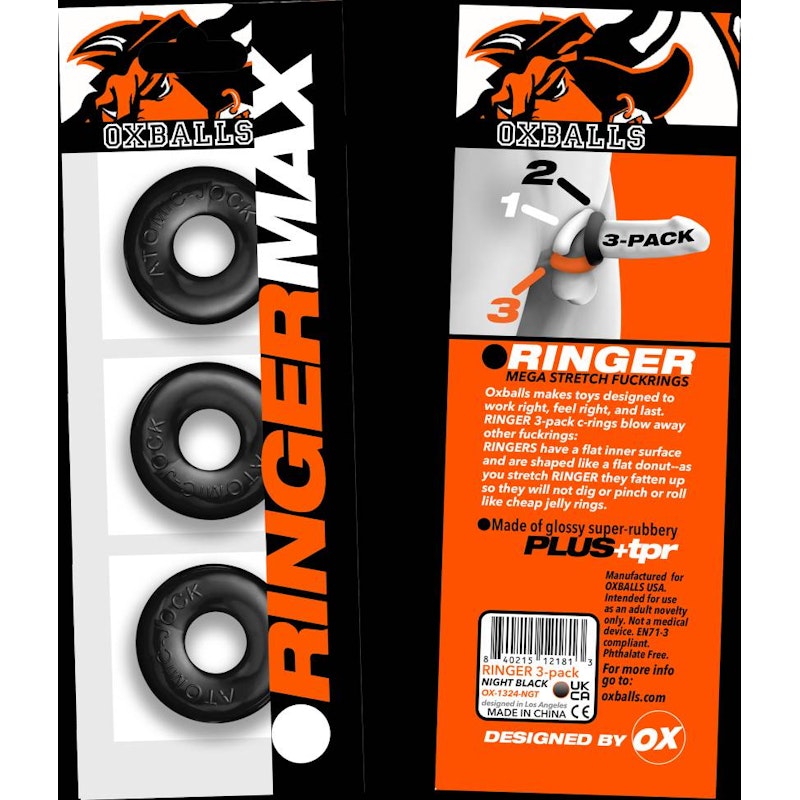 OxBalls Ringer Max 3-piece Cockring Set, Black