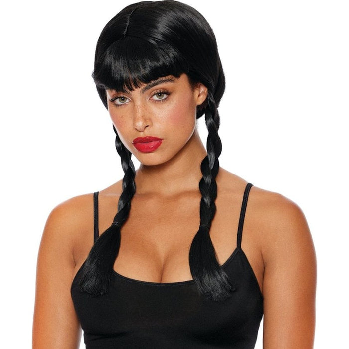 Dreamgirl Double Braid Wig With Bangs, Black