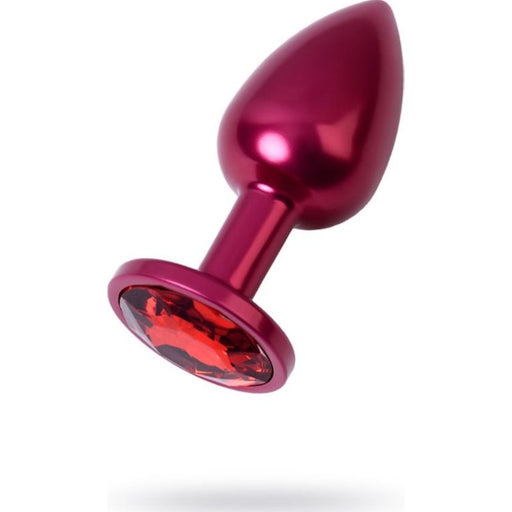 Metal Anal Plug w Red Crystal, Small, Red