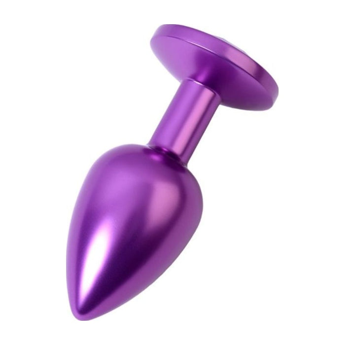 Metal Anal Plug w Purple Crystal, Small, Purple