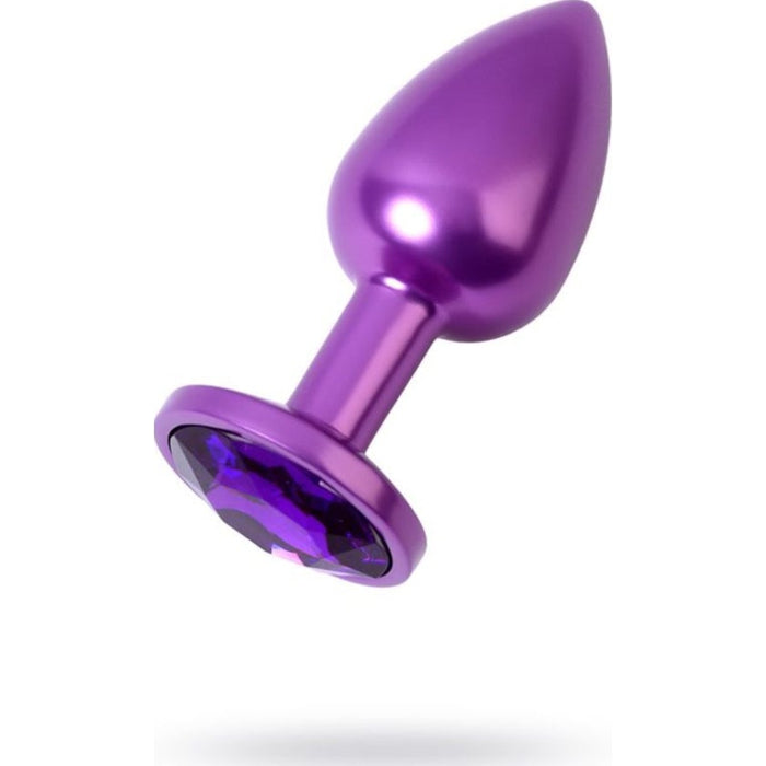 Metal Anal Plug w Purple Crystal, Small, Purple