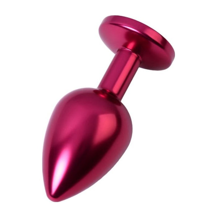 Metal Anal Plug w Red Crystal, Medium, Red