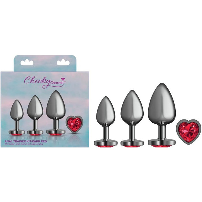 Cheeky Charms Round Metal Butt Plug 3-piece Kit, Gunmetal