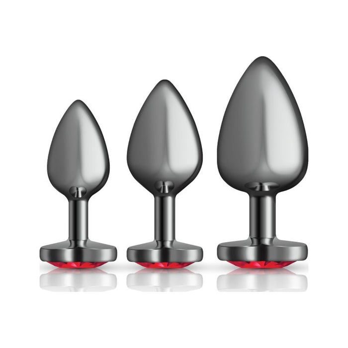 Cheeky Charms Round Metal Butt Plug 3-piece Kit, Gunmetal