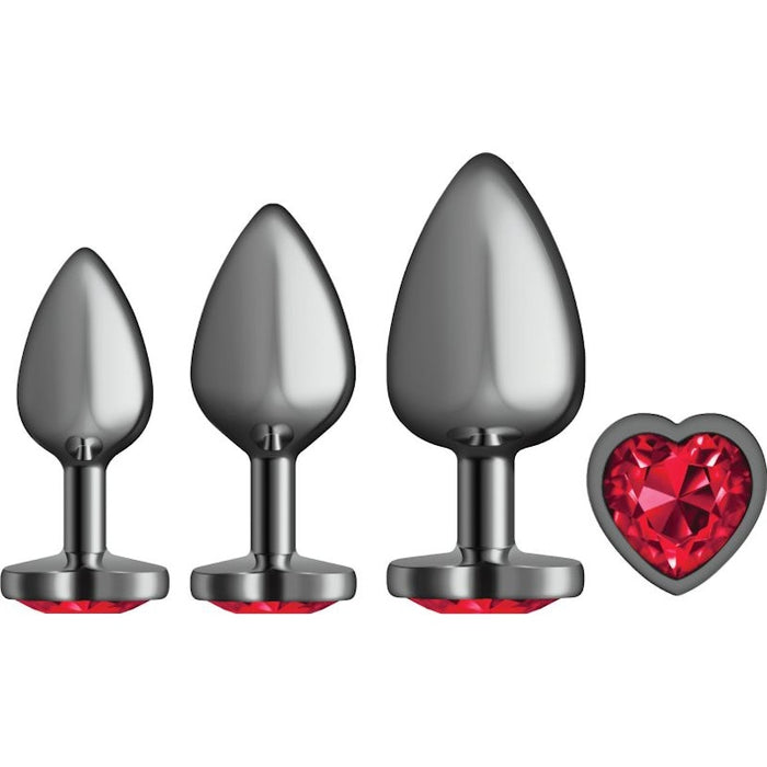 Cheeky Charms Round Metal Butt Plug 3-piece Kit, Gunmetal