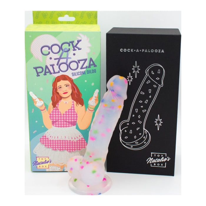 Natalie's Toy Box Cock-A-Palooza Confetti Silicone Suction Dildo, 7.5"/19cm, White/Mixed