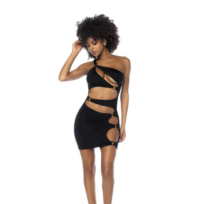Mapale Asymmetrical Cut Out Dress w Ring Details, Black, S/M, L/XL