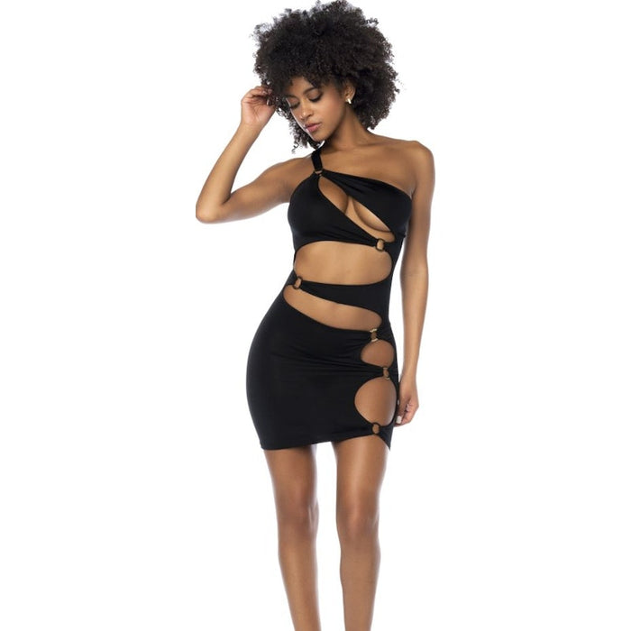 Mapale Asymmetrical Cut Out Dress with Ring Details, Black, S/M, L/XL