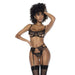 Mapale 3 Pc Set w/ Bra, Garter Belt and Thong, Black, S/M, L/XL