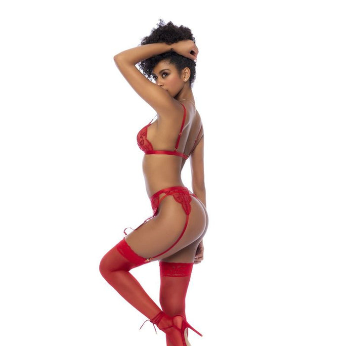 Mapale 3-Pc Set w/ Bralette, Garter Belt and Thong, Red, S/M, L/XL