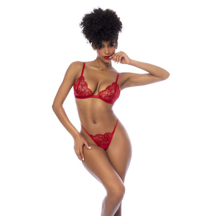 Mapale 3-Pc Set w/ Bralette, Garter Belt and Thong, Red, S/M, L/XL