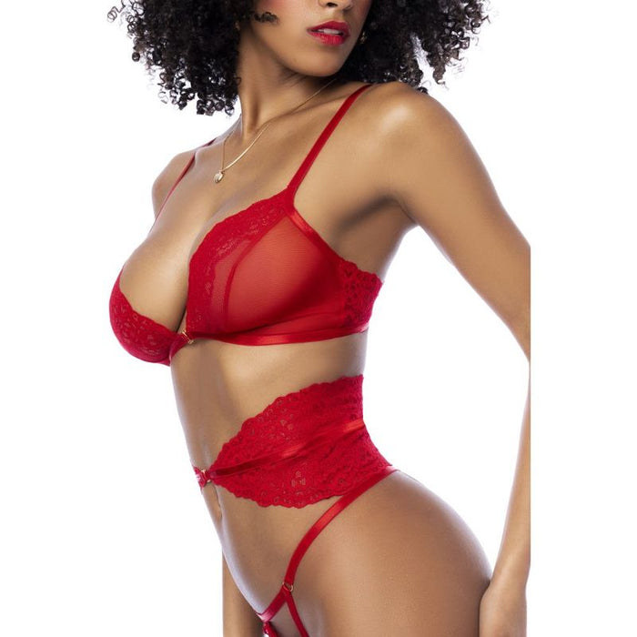 Mapale 3-Pc Set w/ Bra, Panties and Flexible Corset, Red, S/M, L/XL