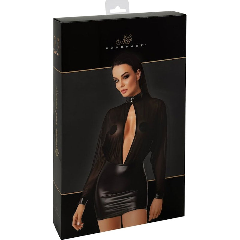 Noir Opium Wetlook Mini Dress, Black, S, M, L