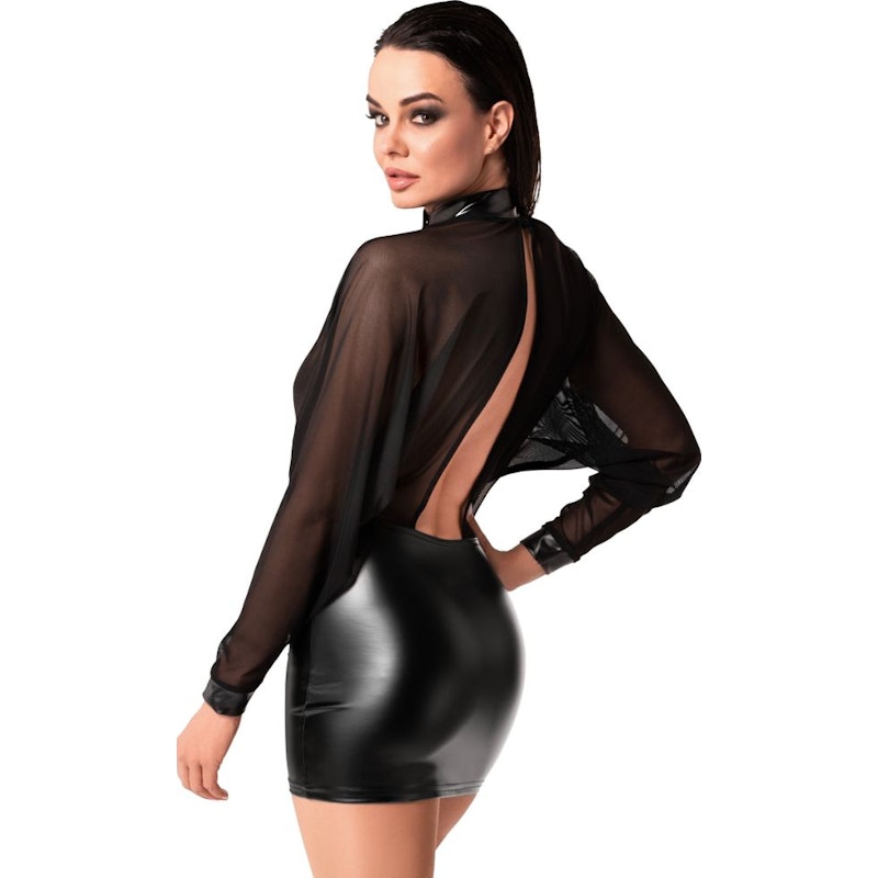 Noir Opium Wetlook Mini Dress, Black, S, M, L