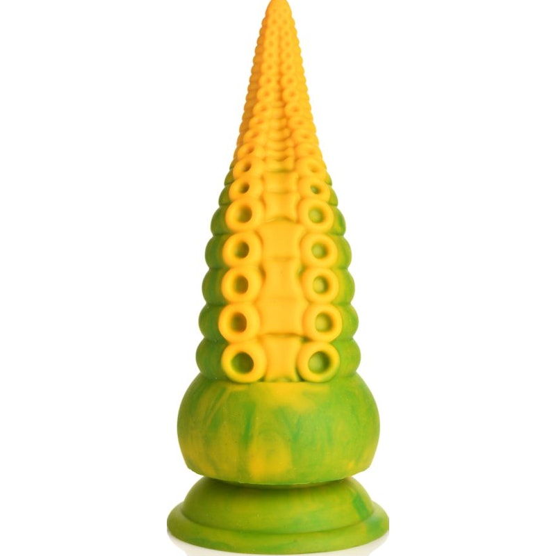 Monstropus 2.0 Vibrating Tentacle Silicone Dildo, 7.3", Yellow/Green