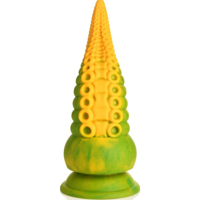 Monstropus 2.0 Vibrating Tentacle Silicone Dildo, 7.3", Yellow/Green