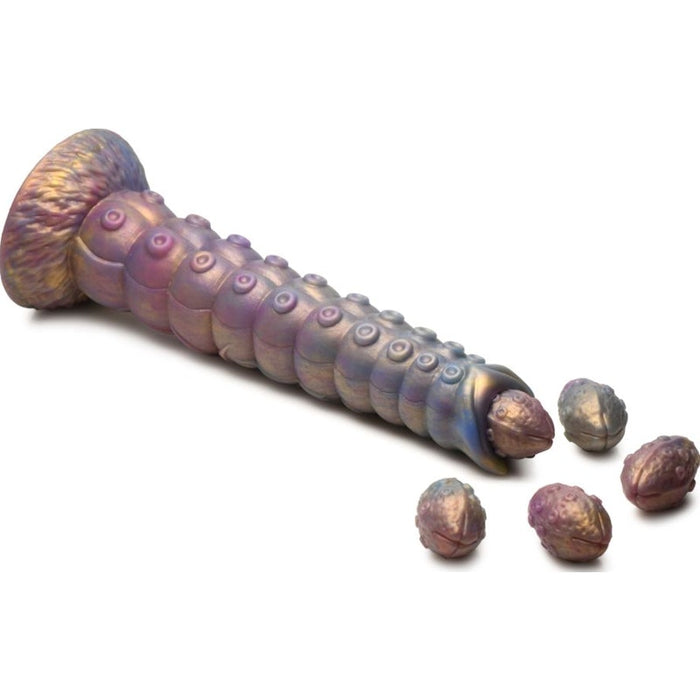 Deep Invader Tentacle Ovipositor Silicone Dildo with Eggs, 9", Rainbow