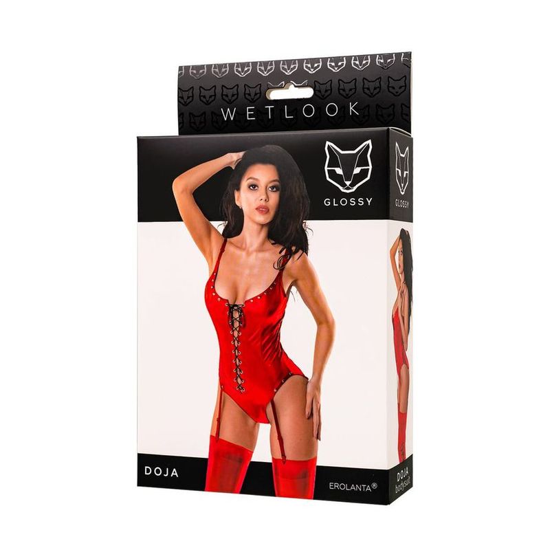 Glossy Doja Wetlook Bodysuit, Red, S-XL