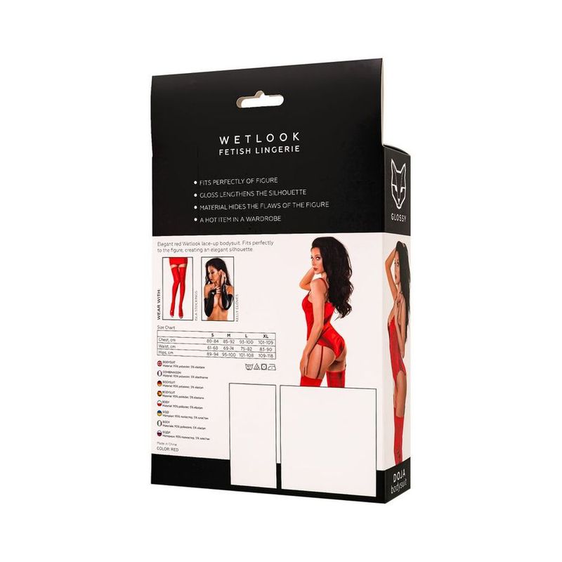 Glossy Doja Wetlook Bodysuit, Red, S-XL