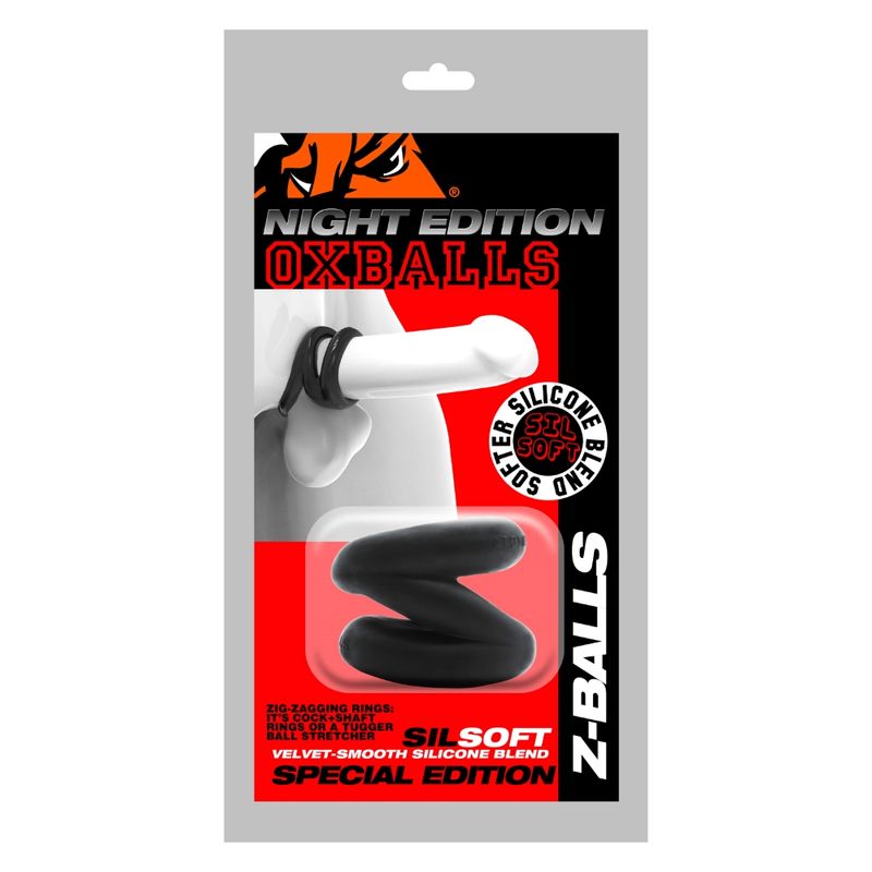 OxBalls Z-Balls Zig-Zag Cock Ring / Ball Stretcher, Black