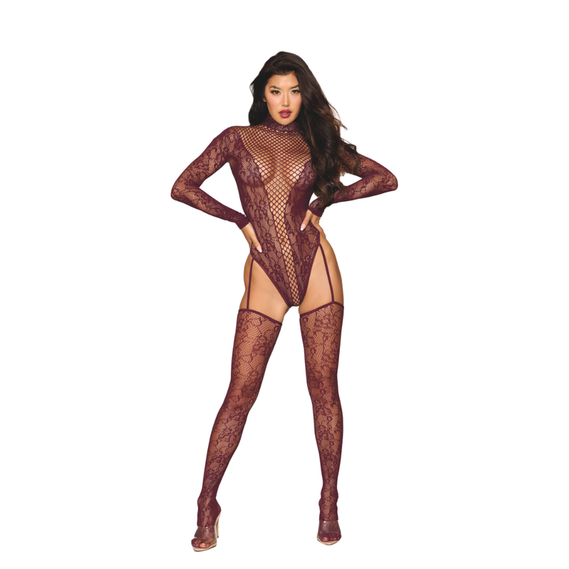 Dreamgirl Basic Fishnet Pantyhose, Black/Burgundy, One Size