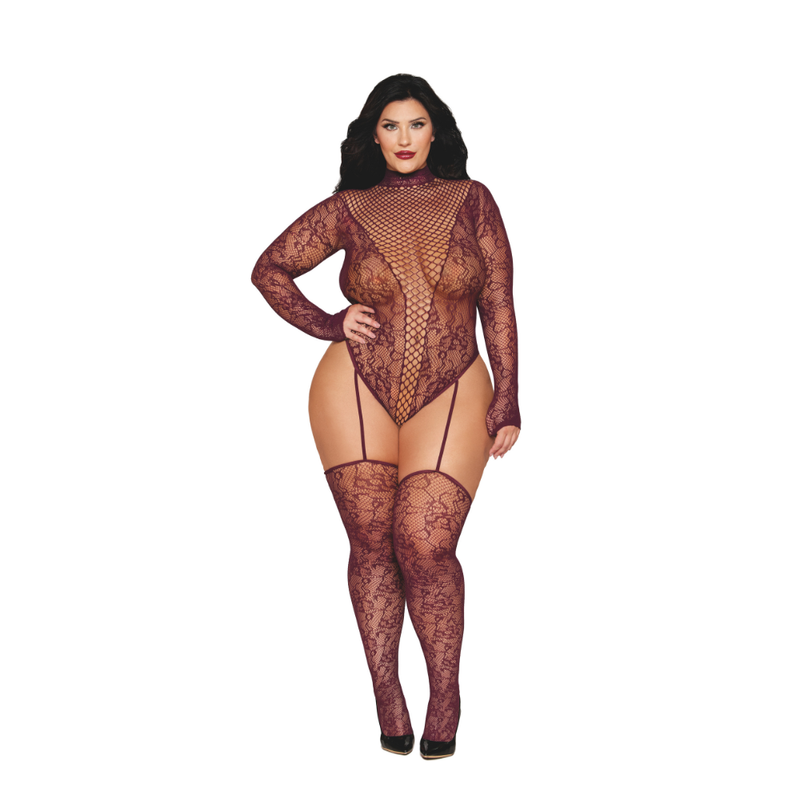 Dreamgirl Basic Fishnet Pantyhose, Black/Burgundy, One Size
