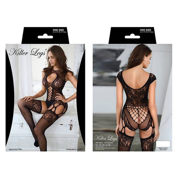 Eyelash Lace Two-Piece Bodystocking with Thong Fuscia